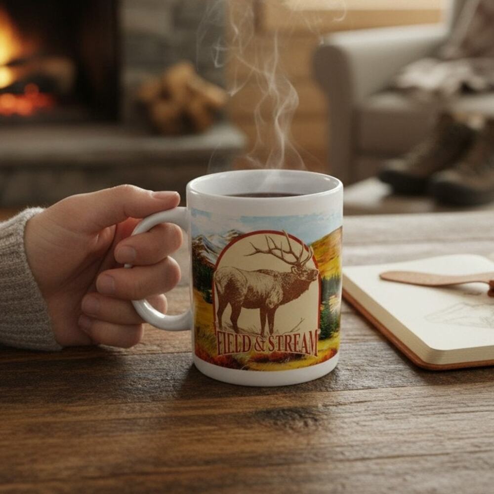 🦌Field & Stream Mug ☕ Rustic Lodge Gift for Outdoorsmen🐟